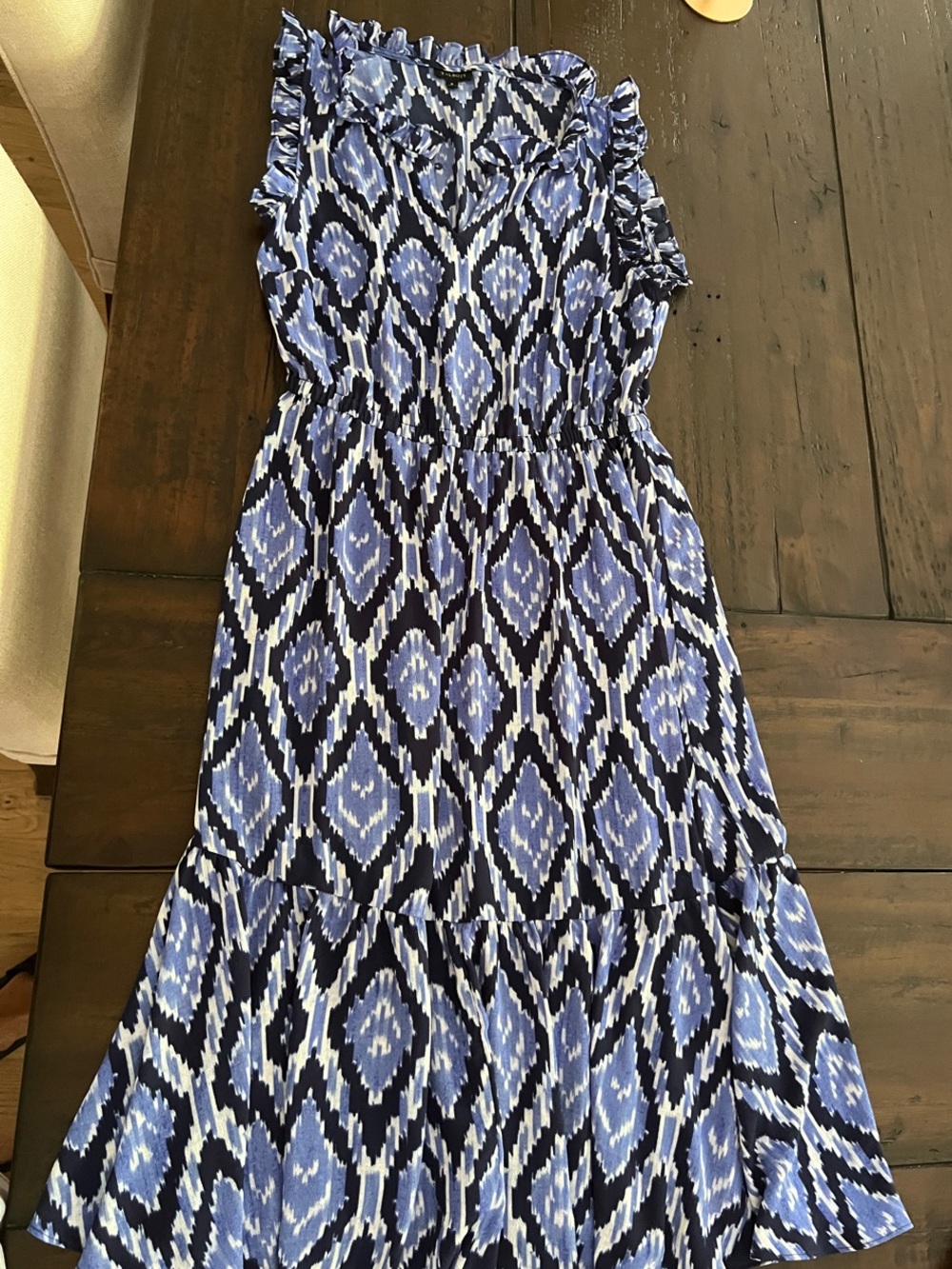 Talbots Blue and White Patterned Sleeveless Midi Dress